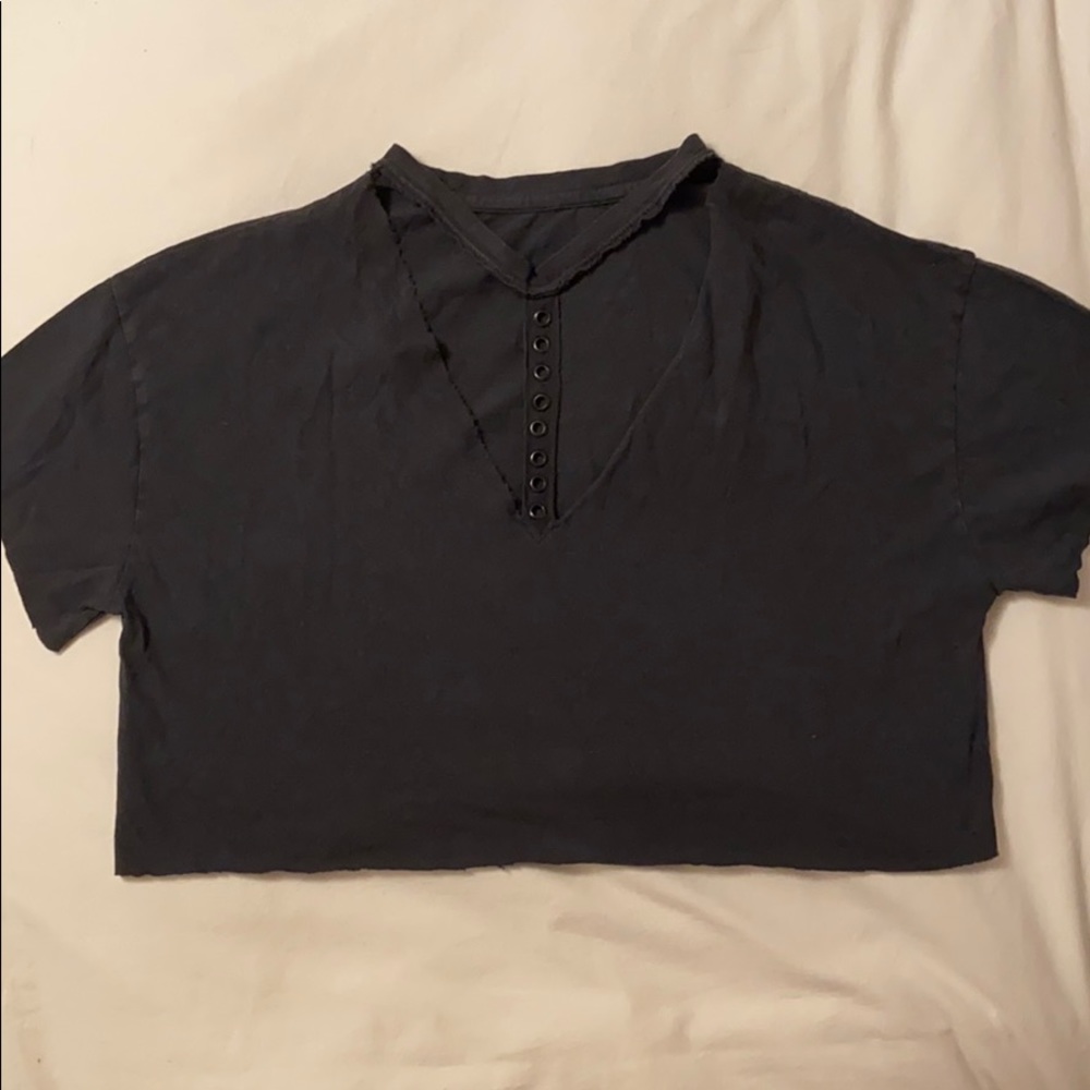 Oversized Cut Out Crop Tee with Grommet Details
